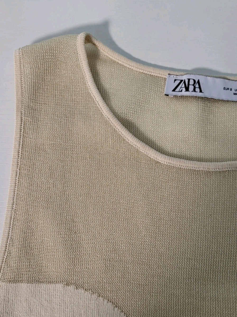 Zara Cream Mesh-Inset Ribbed Tank - Picture 5 of 6